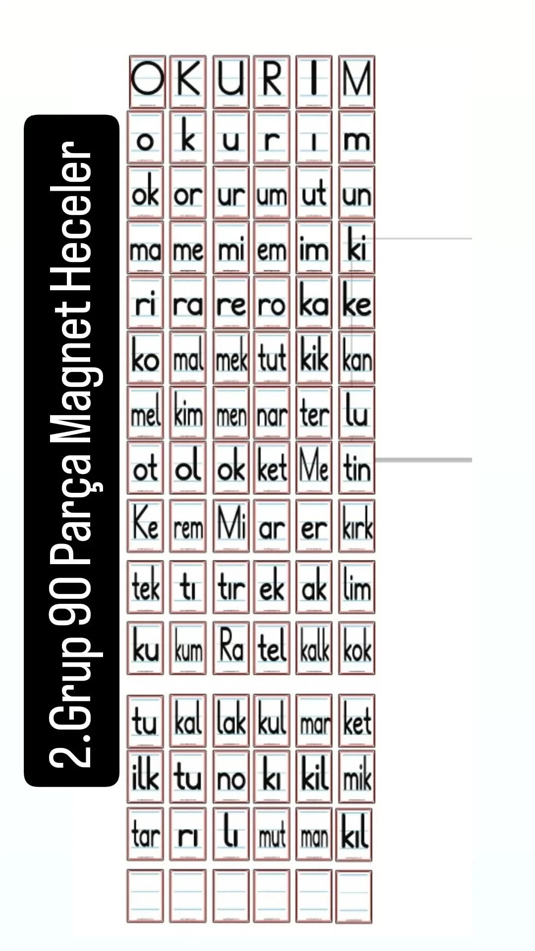 2.Grup Magnet Heceler ( 90 parça Açıklamayı okuyalım.)